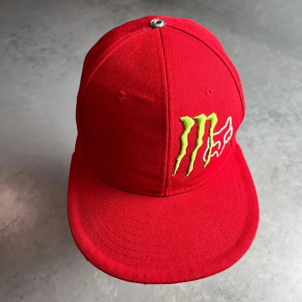 Monster Energy x Fox Racing Fitted Hat Size 7 1/8 Red BMX Kipa
